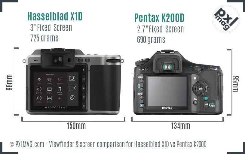 Hasselblad X1D vs Pentax K200D Screen and Viewfinder comparison