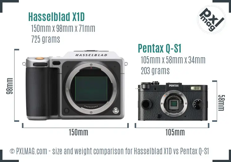 Hasselblad X1D vs Pentax Q-S1 size comparison