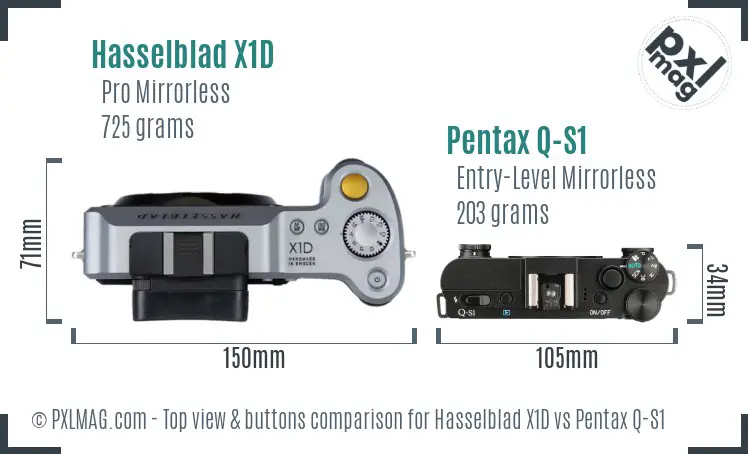 Hasselblad X1D vs Pentax Q-S1 top view buttons comparison