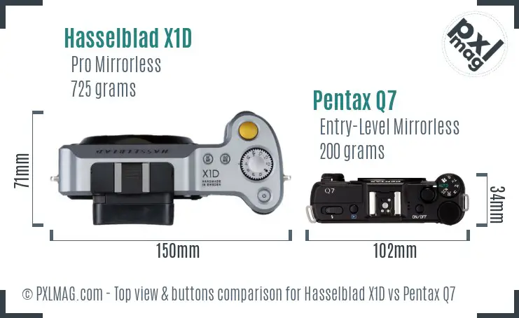 Hasselblad X1D vs Pentax Q7 top view buttons comparison Hasselblad X1D vs Pentax Q7 top view buttons comparison