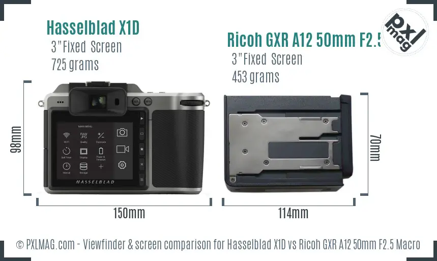Hasselblad X1D vs Ricoh GXR A12 50mm F2.5 Macro Screen and Viewfinder comparison