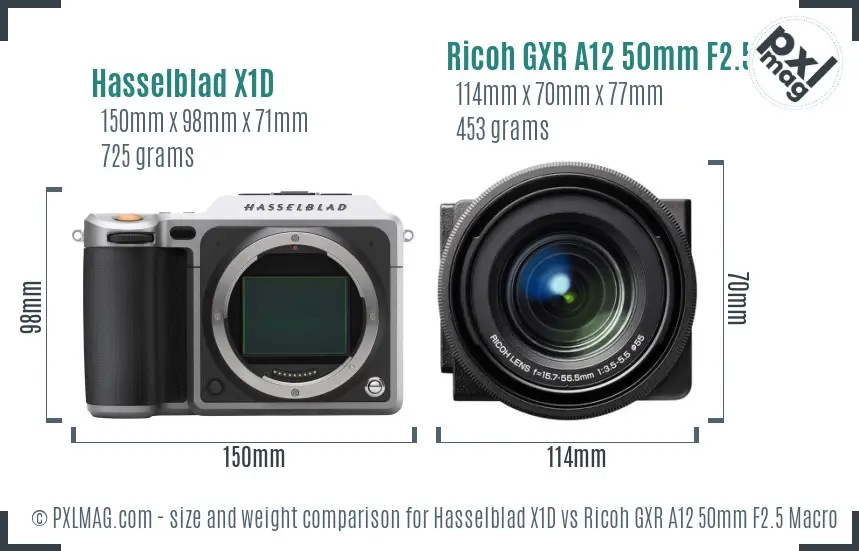 Hasselblad X1D vs Ricoh GXR A12 50mm F2.5 Macro size comparison