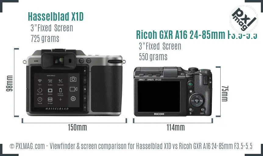 Hasselblad X1D vs Ricoh GXR A16 24-85mm F3.5-5.5 Screen and Viewfinder comparison