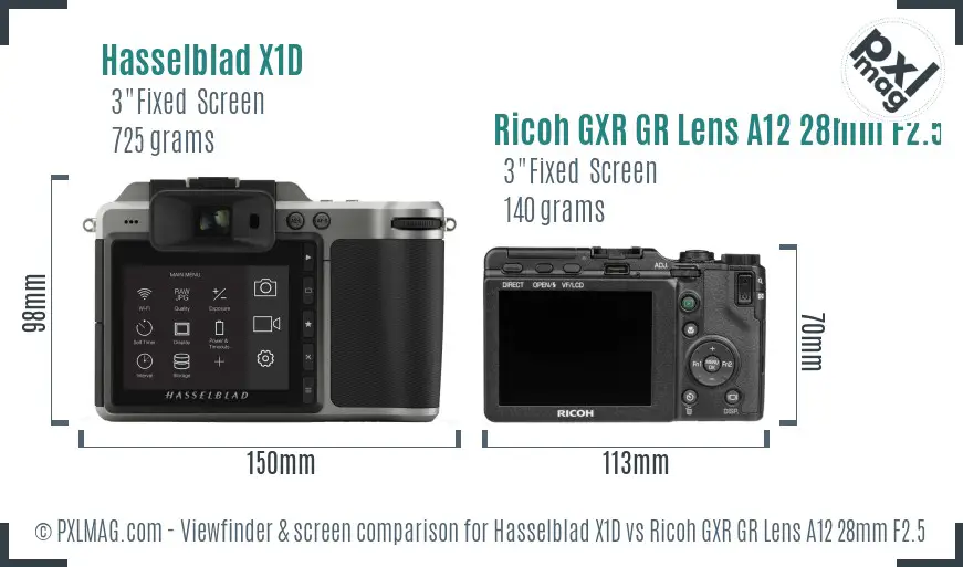 Hasselblad X1D vs Ricoh GXR GR Lens A12 28mm F2.5 Screen and Viewfinder comparison