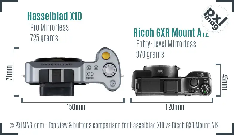 Hasselblad X1D vs Ricoh GXR Mount A12 top view buttons comparison