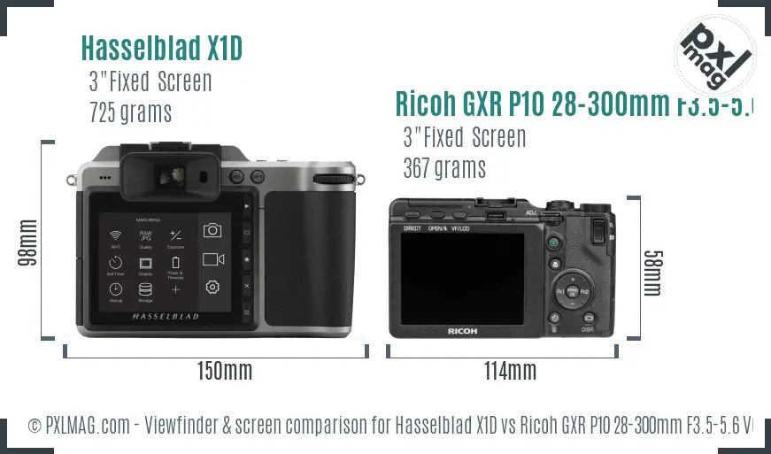 Hasselblad X1D vs Ricoh GXR P10 28-300mm F3.5-5.6 VC Screen and Viewfinder comparison
