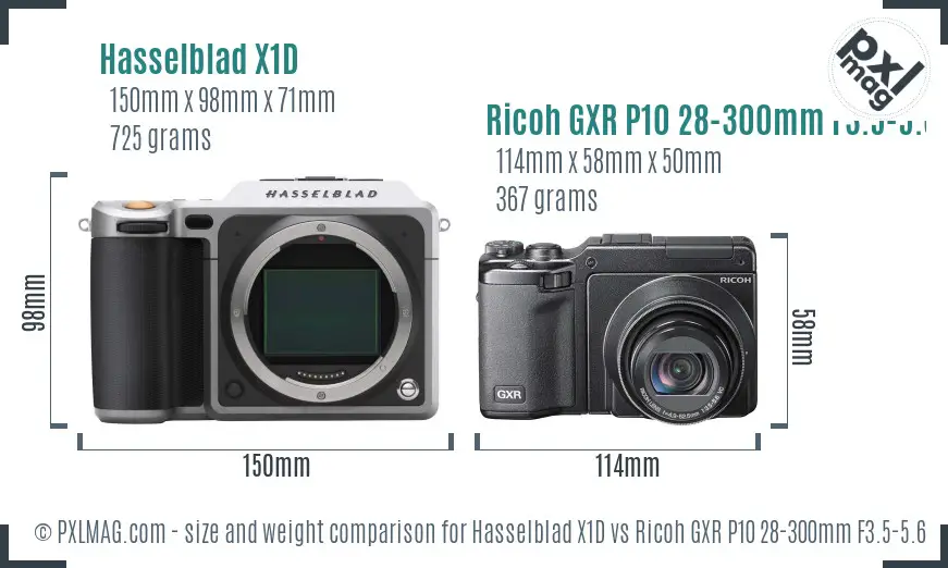 Hasselblad X1D vs Ricoh GXR P10 28-300mm F3.5-5.6 VC size comparison