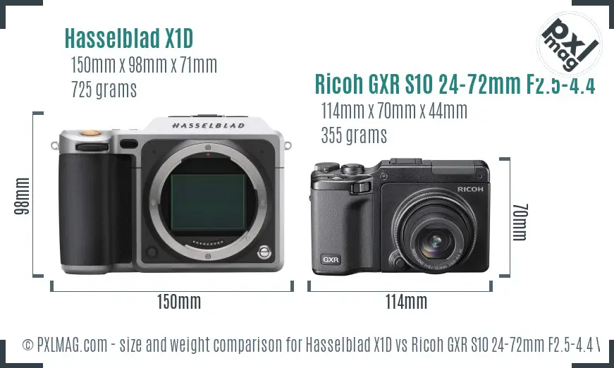 Hasselblad X1D vs Ricoh GXR S10 24-72mm F2.5-4.4 VC size comparison