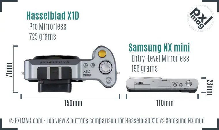 Hasselblad X1D vs Samsung NX mini top view buttons comparison