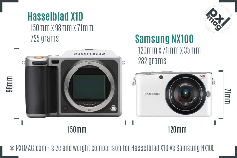 Hasselblad X1D vs Samsung NX100 size comparison