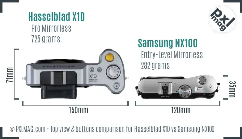 Hasselblad X1D vs Samsung NX100 top view buttons comparison