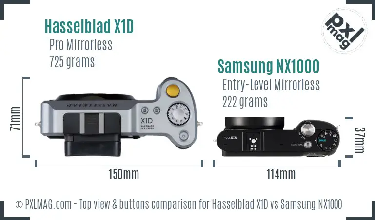 Hasselblad X1D vs Samsung NX1000 top view buttons comparison