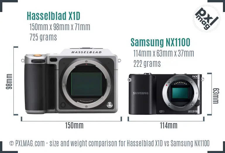 Hasselblad X1D vs Samsung NX1100 size comparison