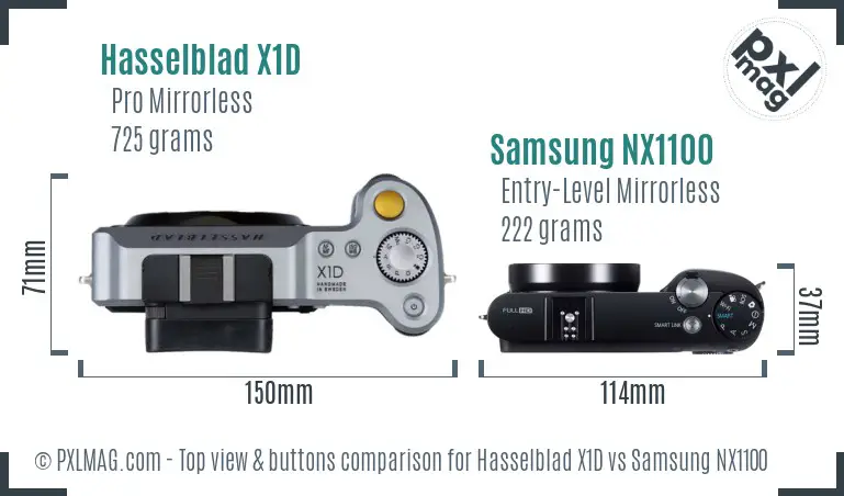 Hasselblad X1D vs Samsung NX1100 top view buttons comparison