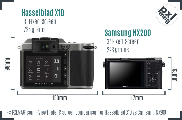 Hasselblad X1D vs Samsung NX200 Screen and Viewfinder comparison