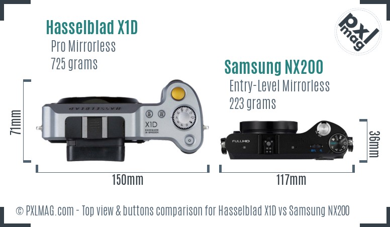 Hasselblad X1D vs Samsung NX200 top view buttons comparison