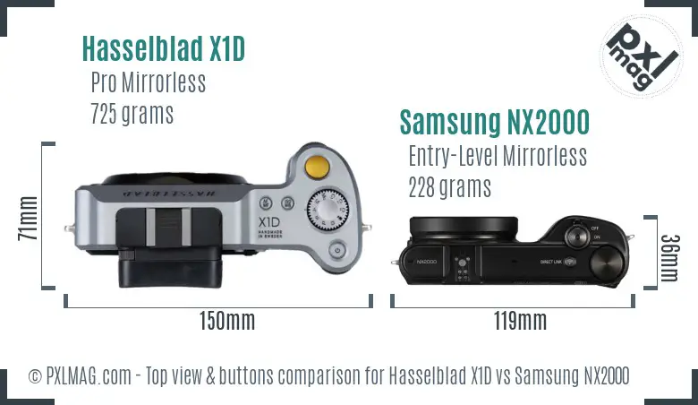 Hasselblad X1D vs Samsung NX2000 top view buttons comparison