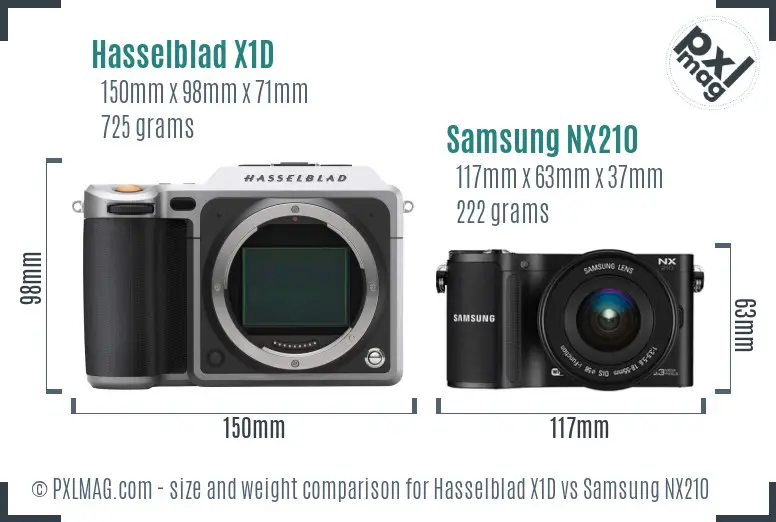 Hasselblad X1D vs Samsung NX210 size comparison