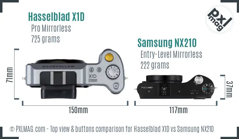 Hasselblad X1D vs Samsung NX210 top view buttons comparison