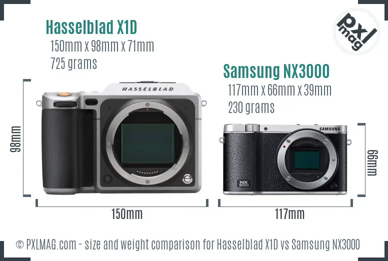 Hasselblad X1D vs Samsung NX3000 size comparison