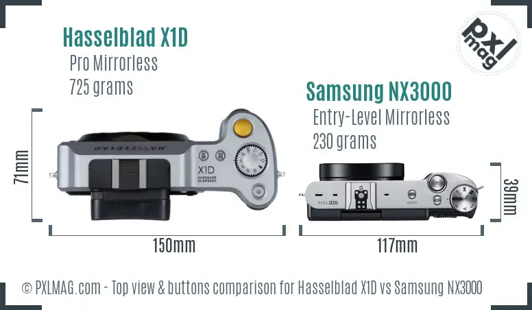 Hasselblad X1D vs Samsung NX3000 top view buttons comparison