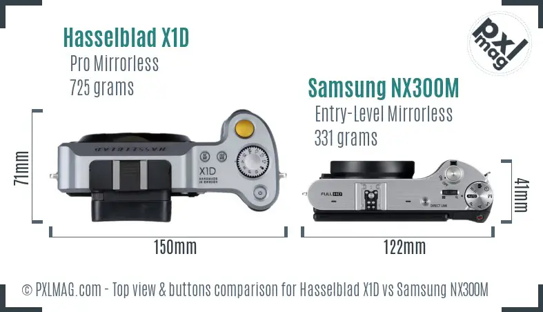 Hasselblad X1D vs Samsung NX300M top view buttons comparison