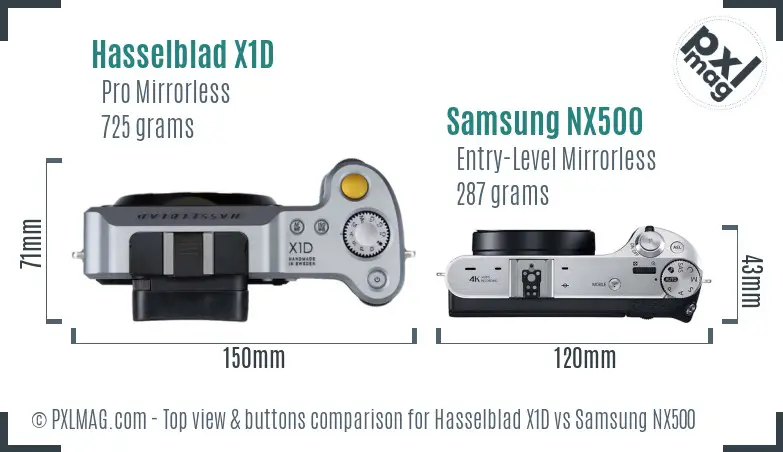 Hasselblad X1D vs Samsung NX500 top view buttons comparison
