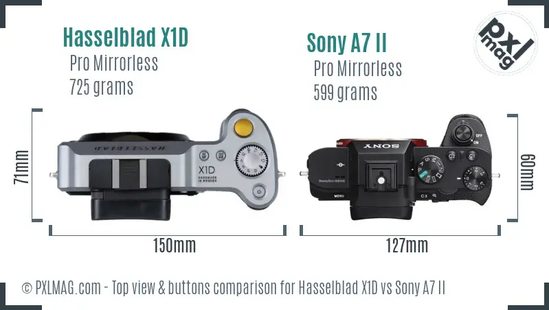 Hasselblad X1D vs Sony A7 II top view buttons comparison
