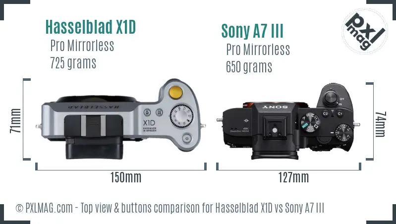 Hasselblad X1D vs Sony A7 III top view buttons comparison Hasselblad X1D vs Sony A7 III top view buttons comparison