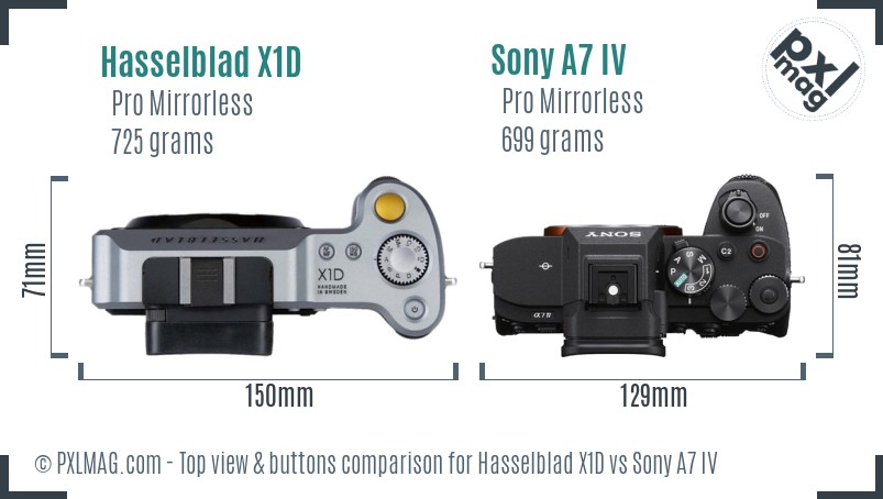 Hasselblad X1D vs Sony A7 IV top view buttons comparison