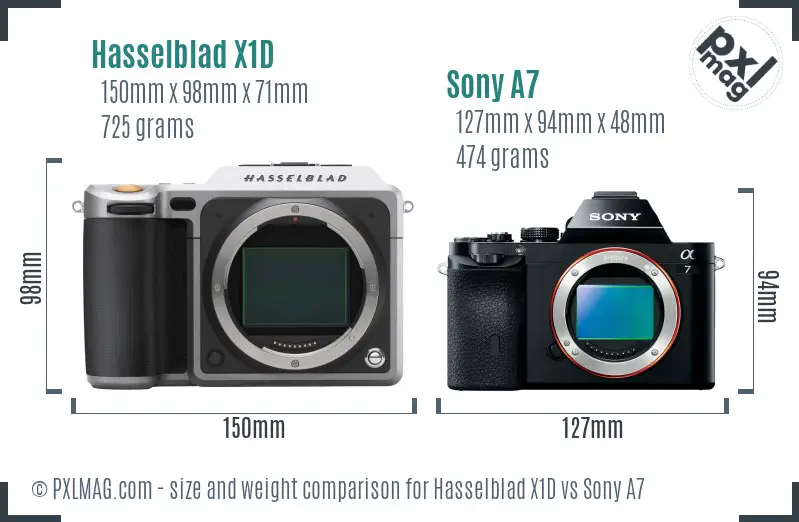 Hasselblad X1D vs Sony A7 size comparison