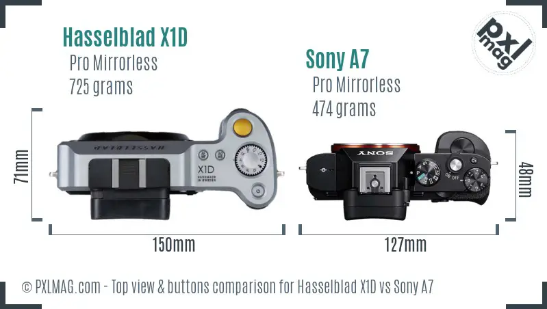 Hasselblad X1D vs Sony A7 top view buttons comparison