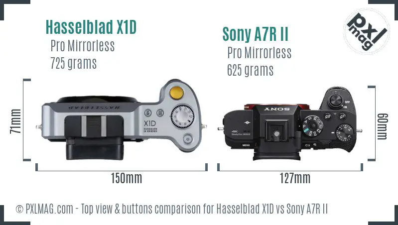 Hasselblad X1D vs Sony A7R II top view buttons comparison