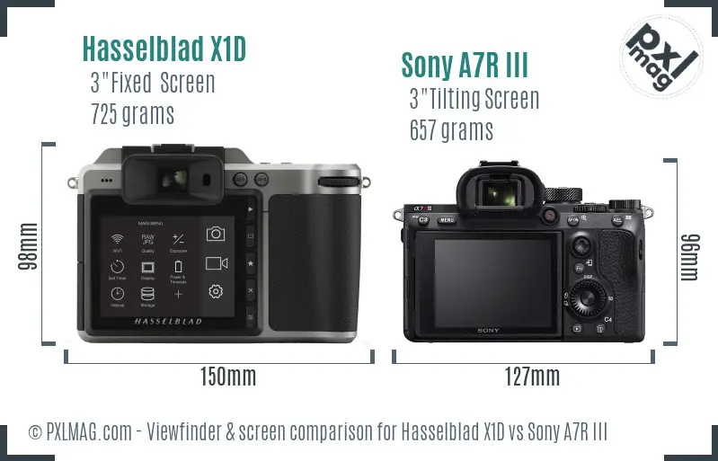 Hasselblad X1D vs Sony A7R III Screen and Viewfinder comparison