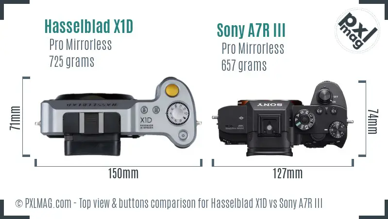 Hasselblad X1D vs Sony A7R III top view buttons comparison