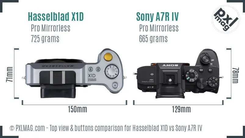 Hasselblad X1D vs Sony A7R IV top view buttons comparison