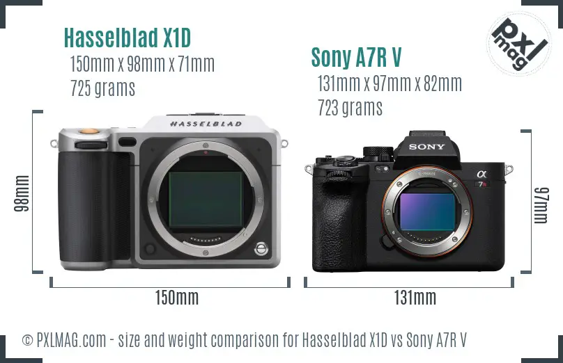 Hasselblad X1D vs Sony A7R V size comparison
