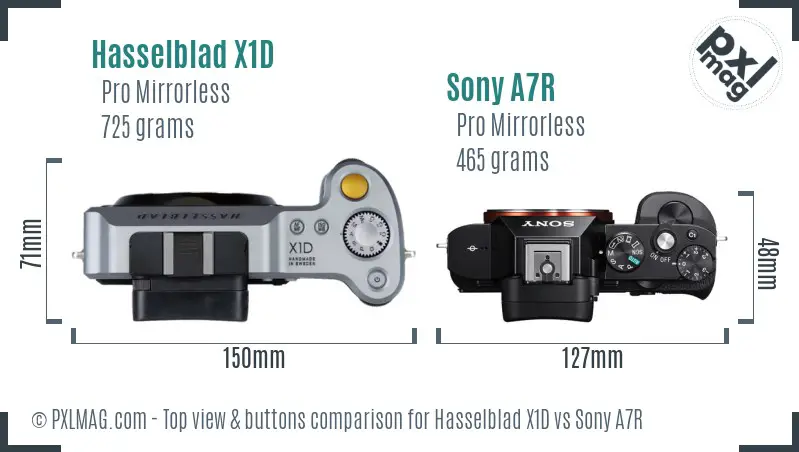 Hasselblad X1D vs Sony A7R top view buttons comparison