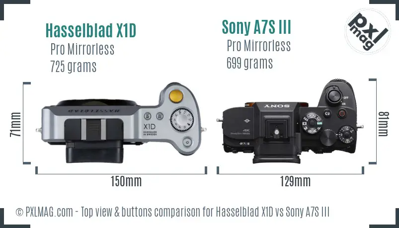 Hasselblad X1D vs Sony A7S III top view buttons comparison