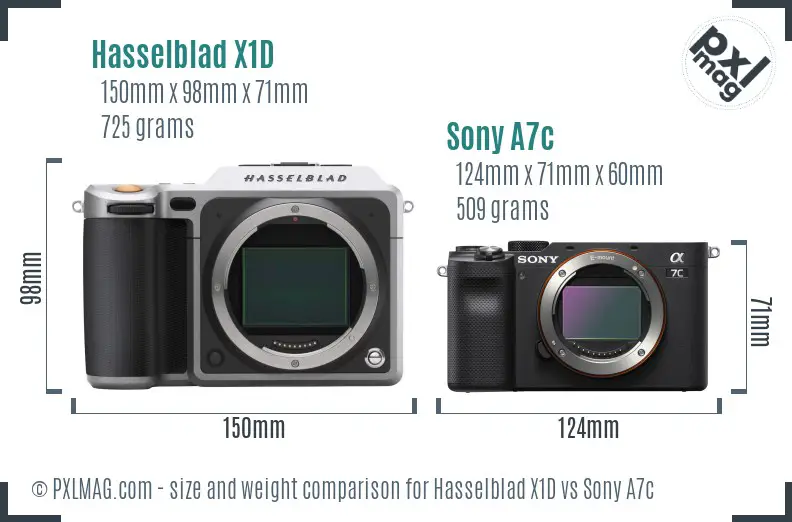 Hasselblad X1D vs Sony A7c size comparison