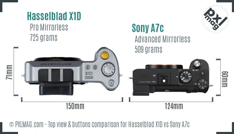 Hasselblad X1D vs Sony A7c top view buttons comparison