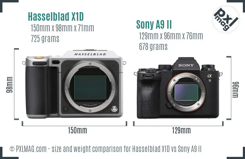 Hasselblad X1D vs Sony A9 II size comparison