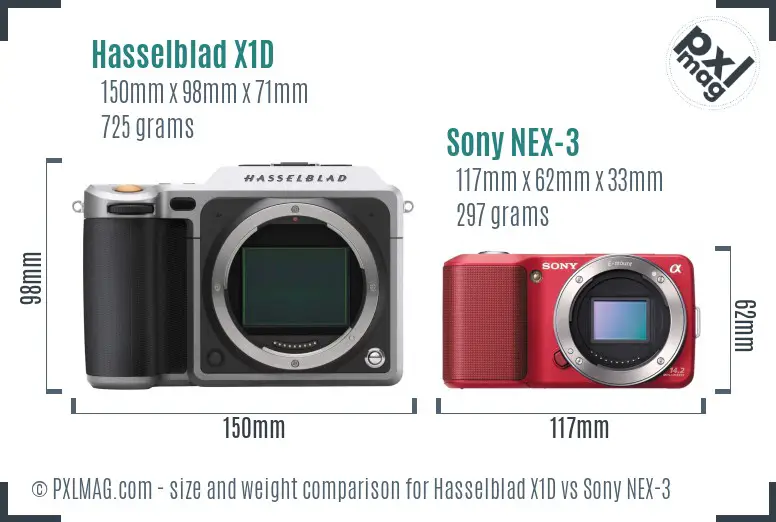 Hasselblad X1D vs Sony NEX-3 size comparison