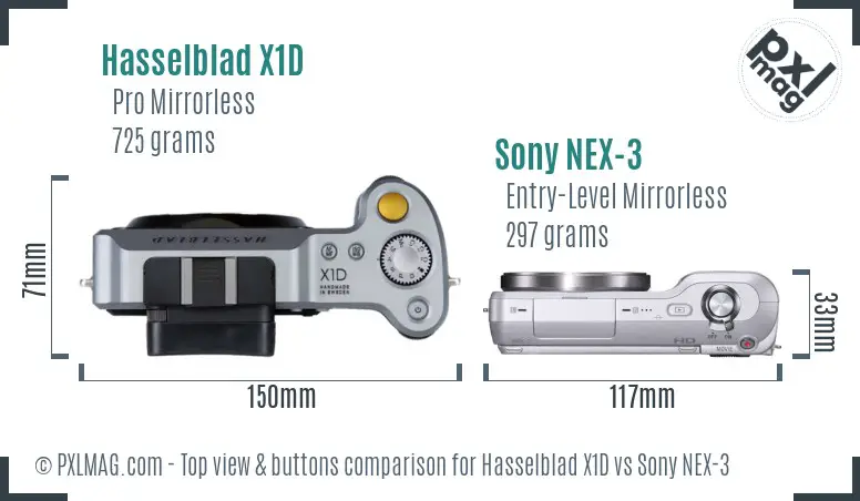 Hasselblad X1D vs Sony NEX-3 top view buttons comparison