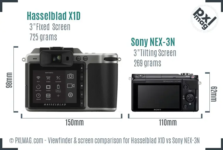 Hasselblad X1D vs Sony NEX-3N Screen and Viewfinder comparison