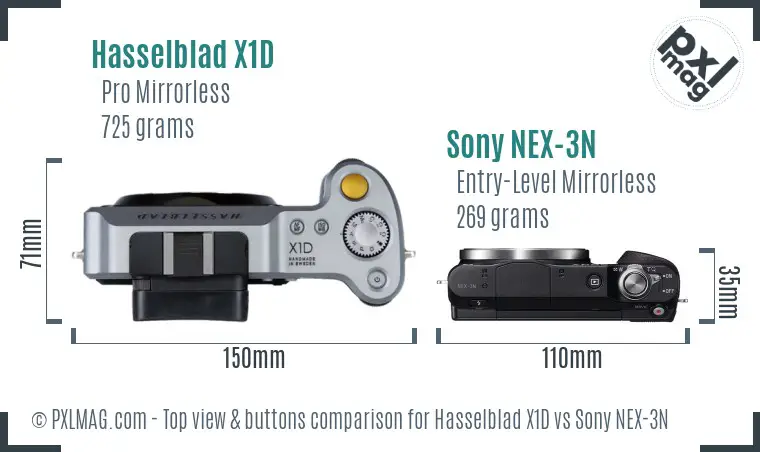 Hasselblad X1D vs Sony NEX-3N top view buttons comparison