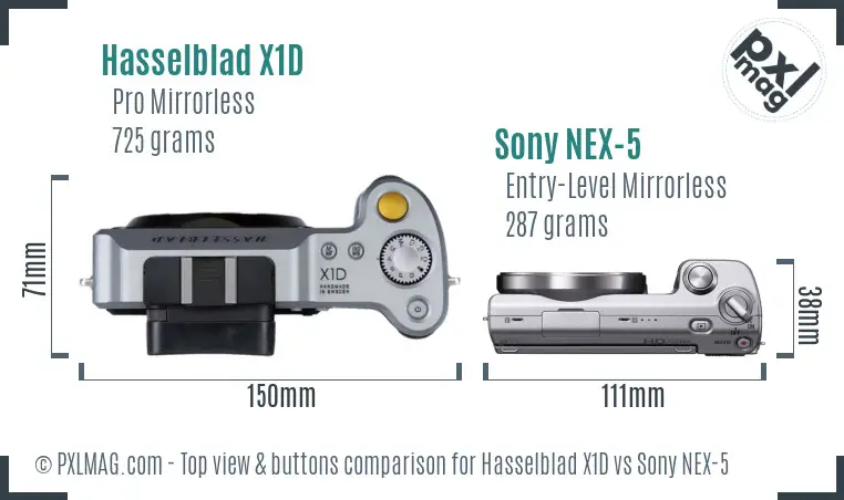 Hasselblad X1D vs Sony NEX-5 top view buttons comparison Hasselblad X1D vs Sony NEX-5 top view buttons comparison
