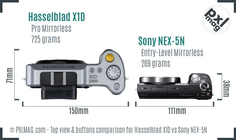 Hasselblad X1D vs Sony NEX-5N top view buttons comparison