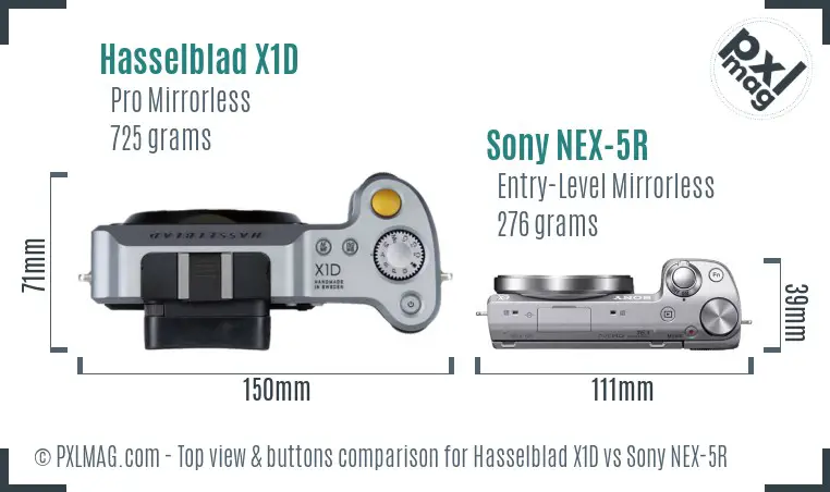 Hasselblad X1D vs Sony NEX-5R top view buttons comparison