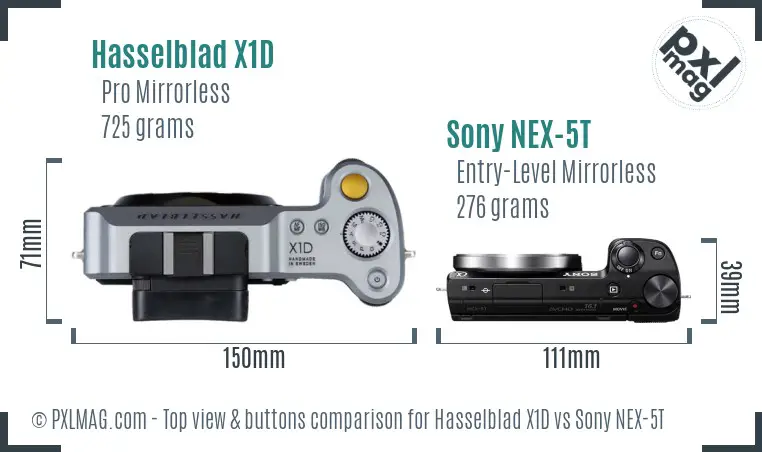 Hasselblad X1D vs Sony NEX-5T top view buttons comparison